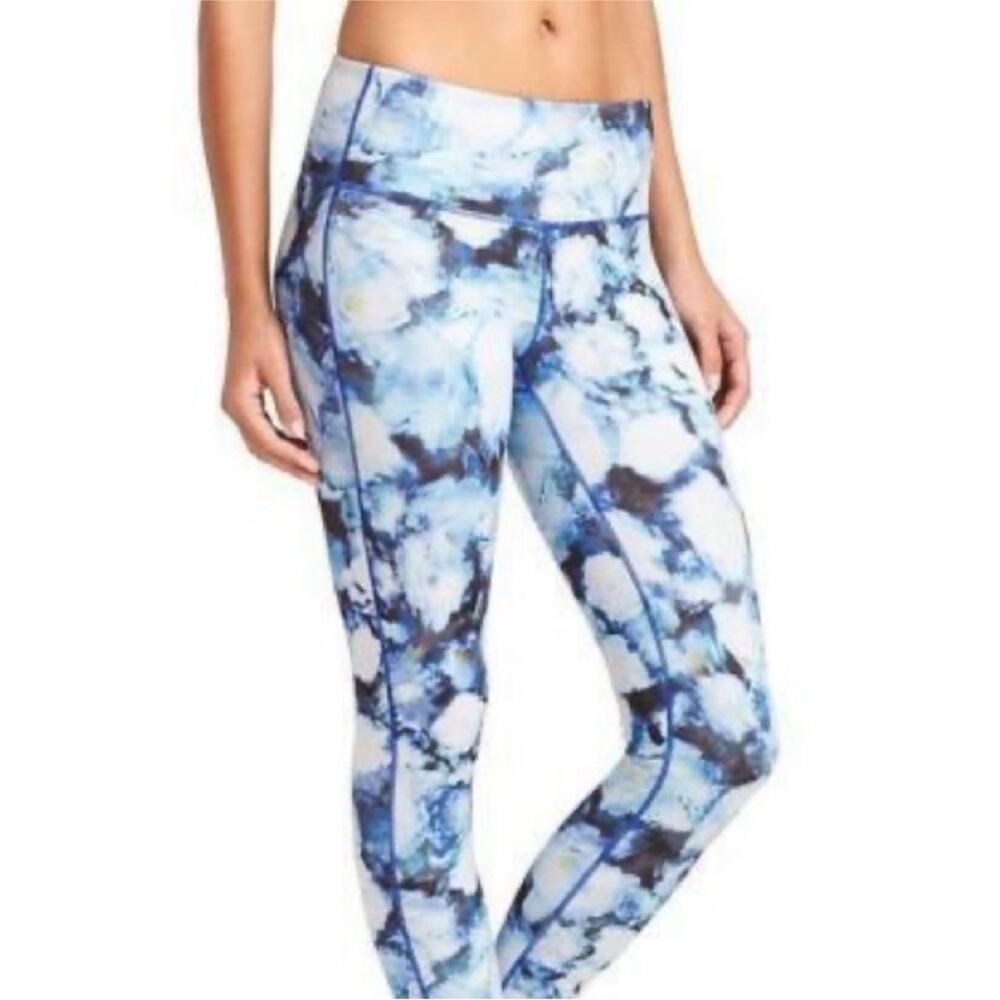 Athleta Blue and Green Watercolor Chaturanga Athletic Leggings, EUC, Size Small